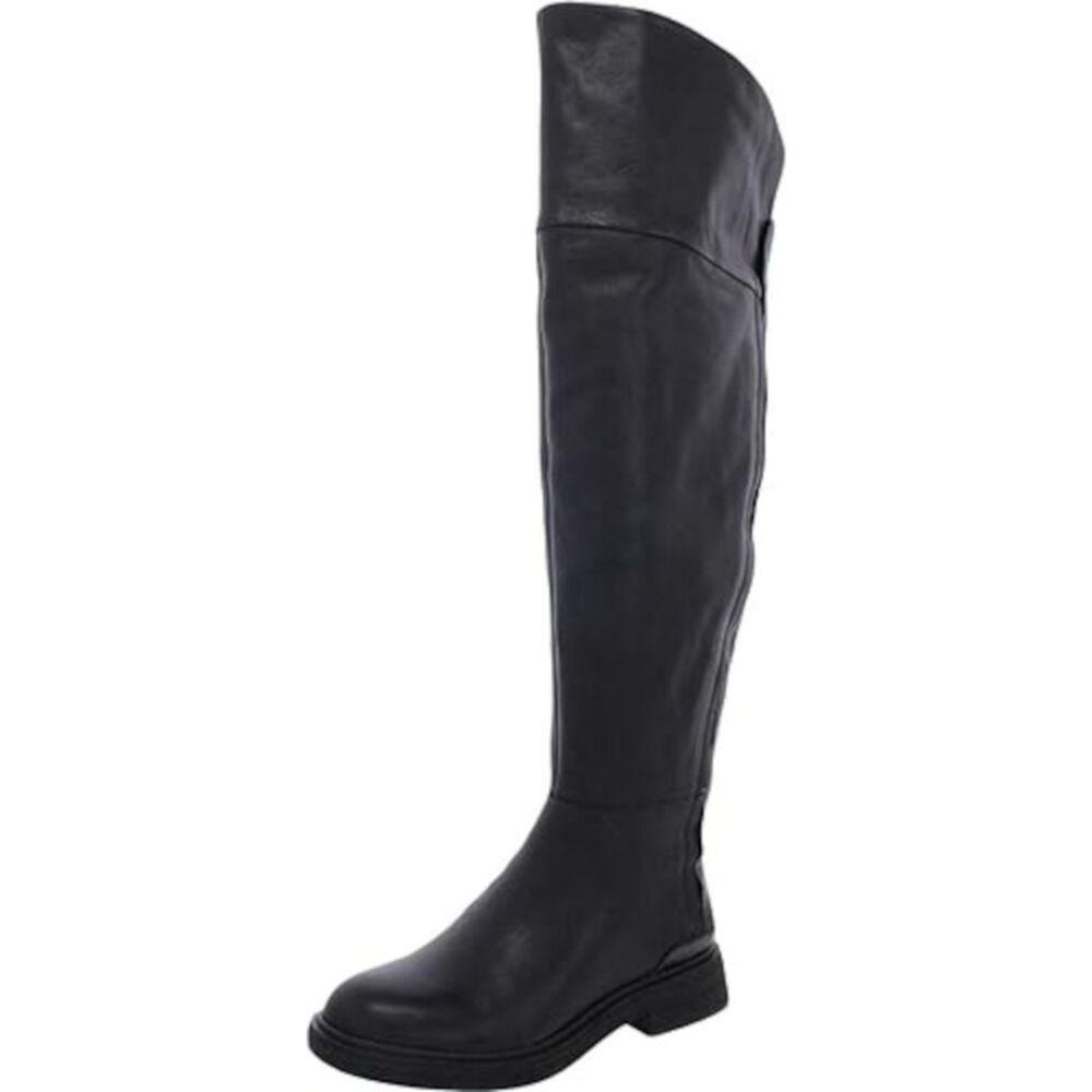 FRANCO SARTO Womens Black Battina Round Toe Block Heel Leather Riding Boot 7 M